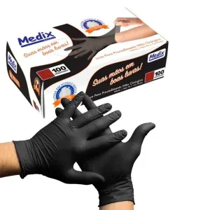 LUVA NITRÍLICA TOP QUALITY S/PO PRETA CX. C/100UND.